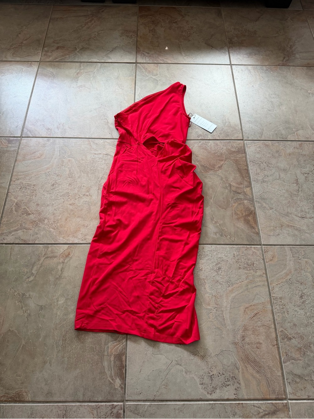Asymmetric One-Shoulder Red Midi Dress